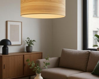 Drewniana lampa wisząca – minimalistyczna lampa sufitowa do jadalni lub kuchni japandi