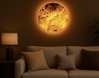 Światło księżyca, ręcznie robiony kinkiet, okrągła lampa z drewna