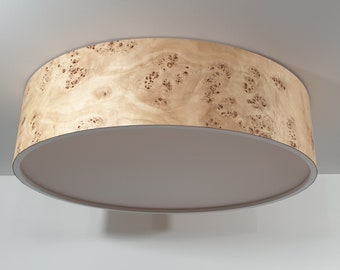 Ręcznie robiona drewniana lampa sufitowa – naturalny sęk drewna, montaż podtynkowy, nowoczesna rustykalna lampa LED