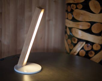 Nowoczesna lampa stołowa z drewna, lampa biurkowa, ściemnialna, elegancka, prosta, drewniana lampa