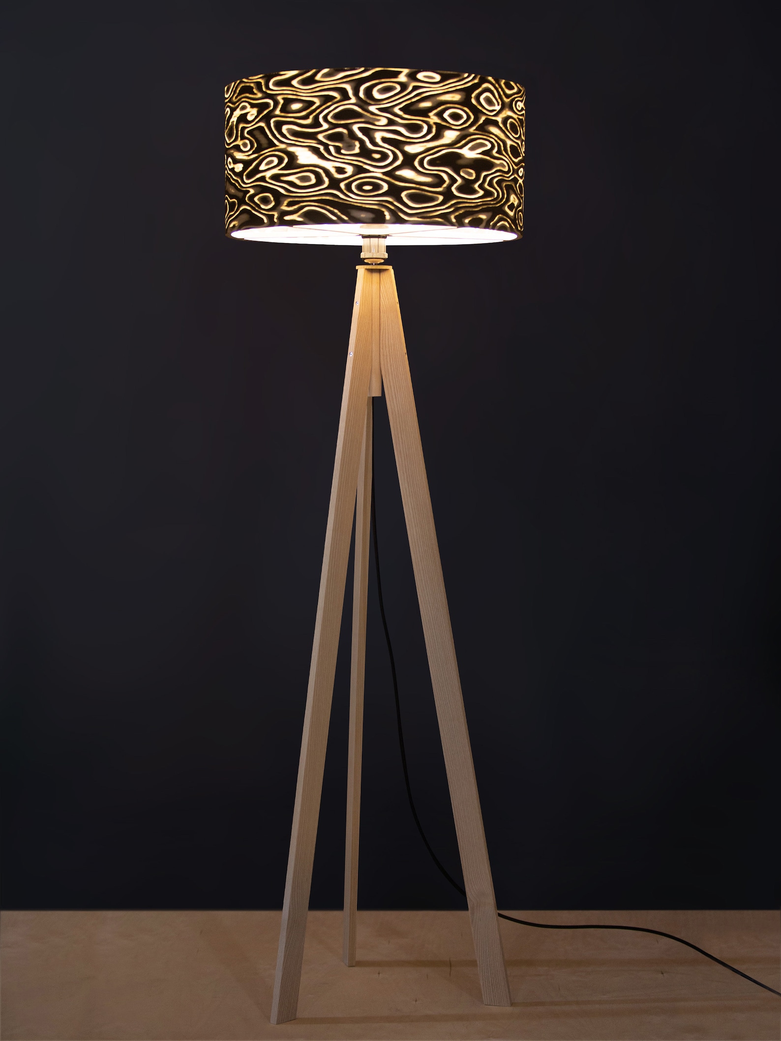 Tripod Floor Lamp Wooden Floor Lamp Black Lampshade | Etsy