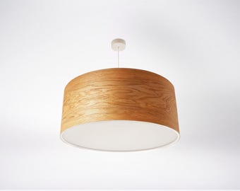 Drewniana lampa wisząca Lampa wisząca z naturalnego drewna Klosz z forniru dębowego