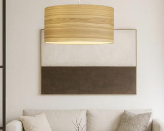 Nowoczesna lampa wisząca - lampa wisząca z fornirem drewnianym, klosz naturalny