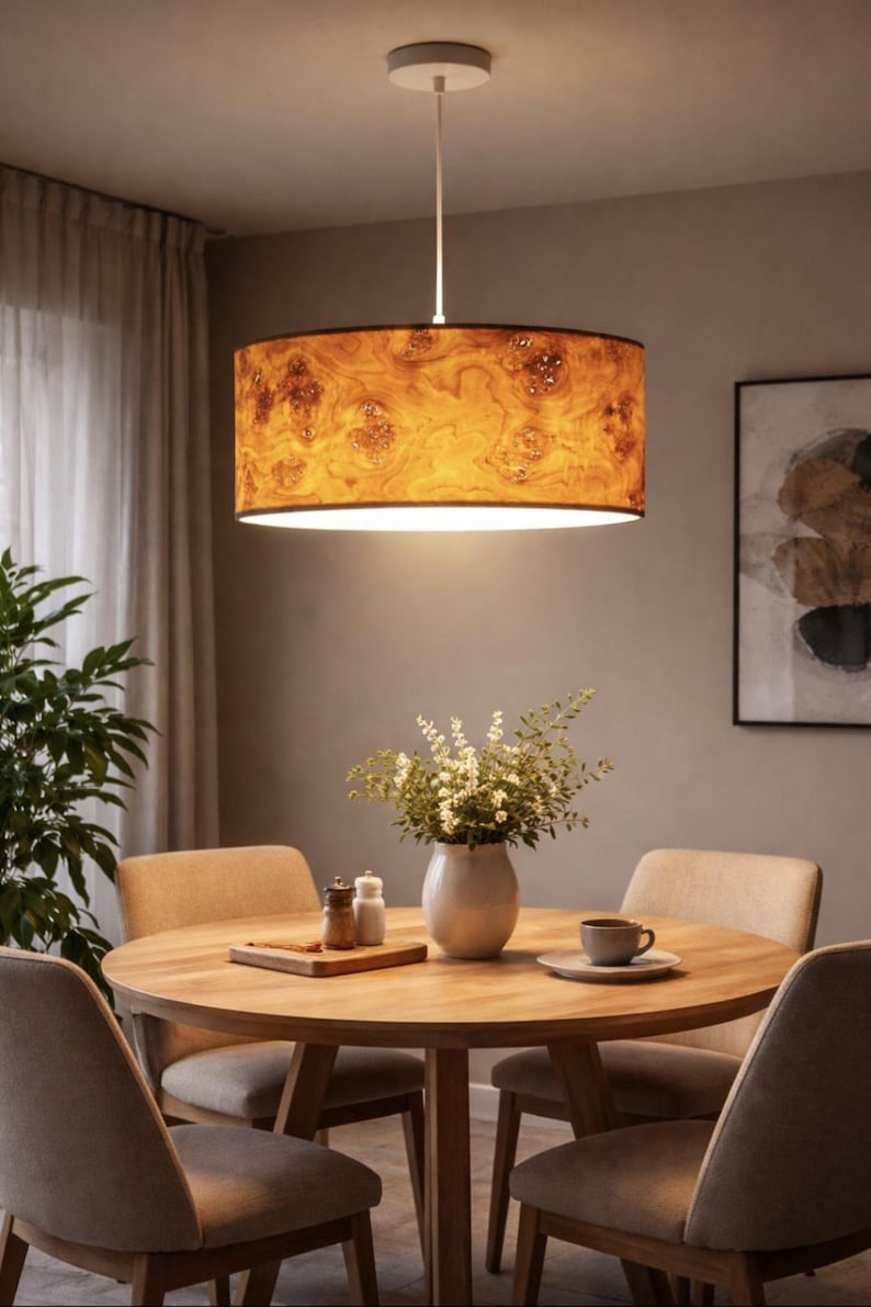 Wooden Hanging Lamp Veneer Pendant Lamp Poplar Burl Veneer Lamp Shade ...