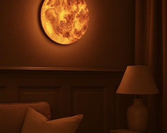 Lampa księżycowa, kinkiet okrągły z drewna bukowego, lampa ścienna z drewna topolowego