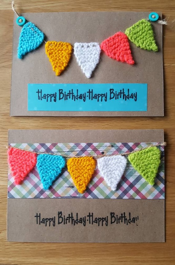 Knitted birthday card knitted birthday flags knitted Etsy