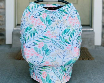 3-in-1 Stretchy Baby Nursing Cover, Car Seat Canopy, and Shopping Cart Cover (LEAFY MOD)