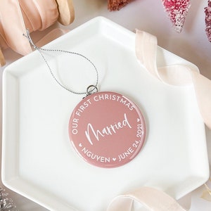 Our First Christmas Married Button Ornament, Personalized Christmas Ornament, Small Ornament, Wedding Gifts, Newlywed Christmas Ornament