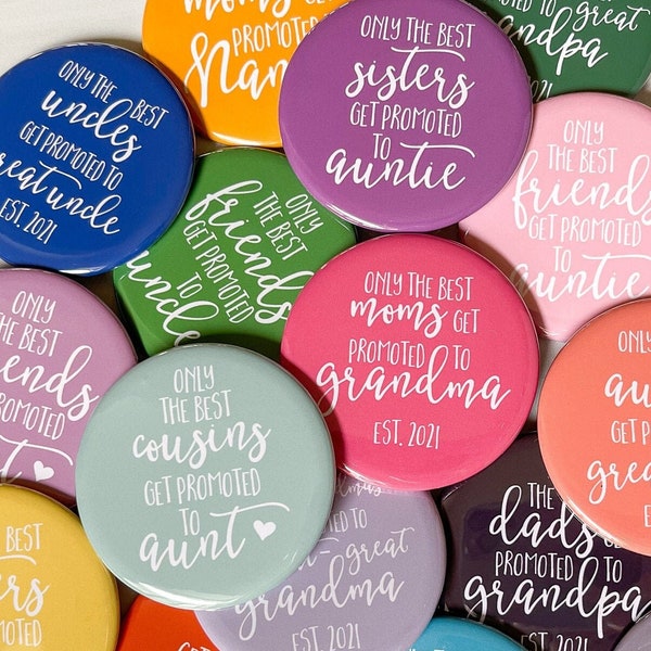 Pregnancy Announcement Button Pins, Baby Shower Pinback Magnets, Keychains, Mommy to be, Daddy to be Badge, Grandparents Gifts, Party Favors