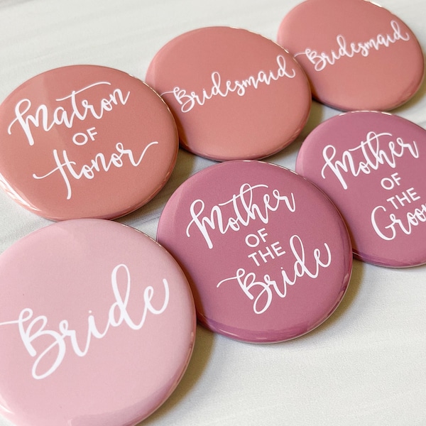 Neutral Wedding Button Pins, Clothing Magnet, Wedding Party, Wedding Rehearsal, Mother of the Bride, Mother of the Groom, Maid of Honor