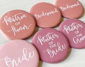 Neutral Wedding Button Pins, Clothing Magnet, Wedding Party, Wedding Rehearsal, Mother of the Bride, Mother of the Groom, Maid of Honor