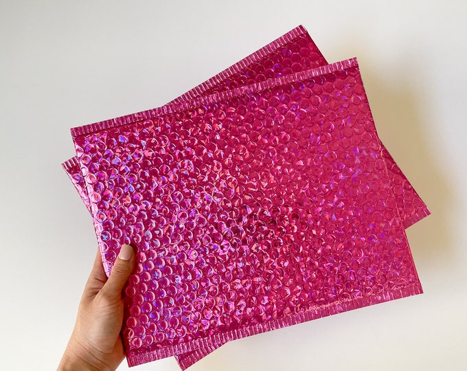Hot Pink Holographic Bubble Mailer Small Business Shipping - Etsy
