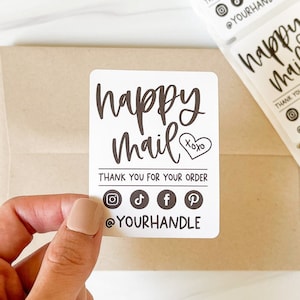 Social Media Icons Happy Mail Thank You For Your Order Stickers, Instagram Business Social Media Label, Custom Business, Brand Packaging