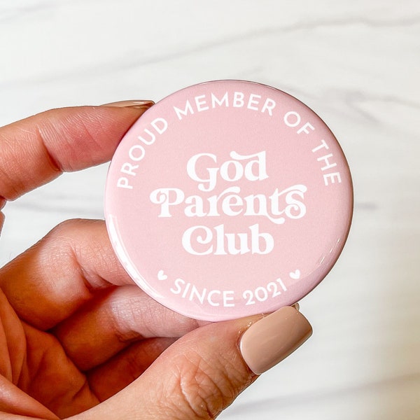 Godparents Club Badge Button Pins, Clothing Magnet, Godparent Badge, Magnet Button, Neutral Beige Button, Godmother, Godfather, Baptism Gift