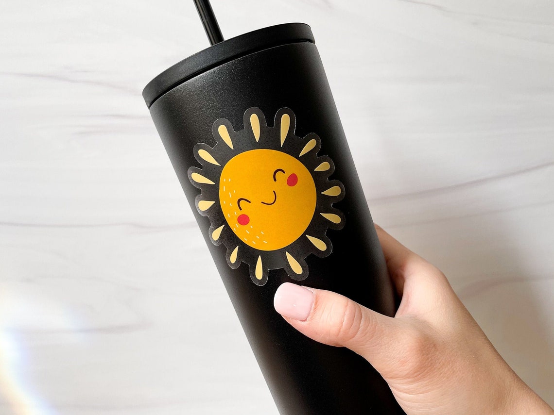 Clear Happy Sun Sticker, Waterproof Sticker, Hydroflask Stickers ...