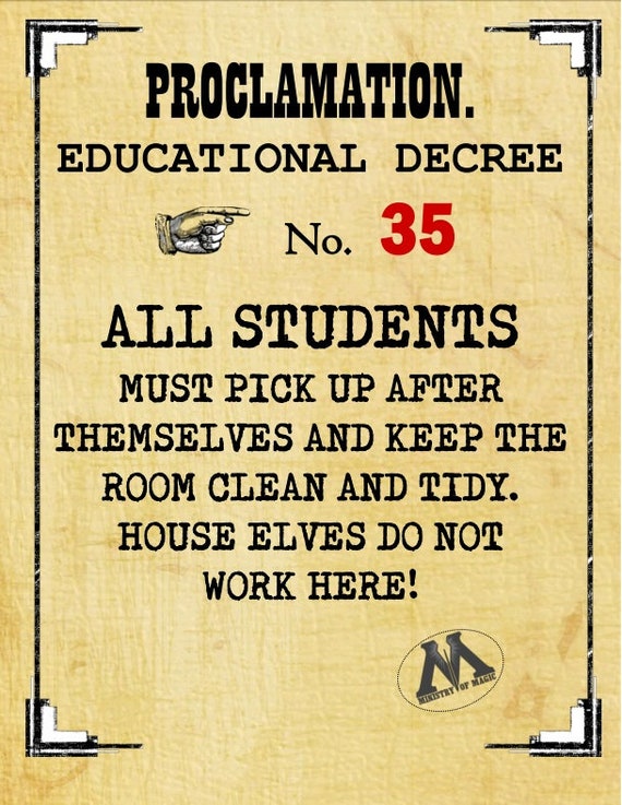 Harry Potter Proclamation / dolores umbridge decree classroom | Etsy