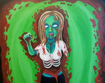 Zombie Pinup Walking Acrylic Painting, Art Decor, Home Decor, Horror Decor, Zombie Art, Pinup Decor, Zombie Painting, Wall Decor, Wall Art