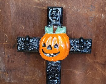 Jack O'Lantern Gothic Cross, Occult Decor, Satanic Decor, Gothic Decor, Horror Decor, Crucifix, Altar Decor, Witchy Decor, Halloween Decor