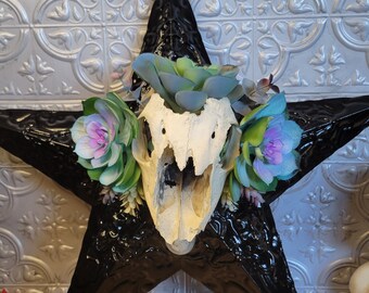 Deer Skull and Succulents Star, Witchy Decor, Halloween Decor, Altar Decor, Occult Decor, Star Decor, Home Decor, Gothic Decor, Skull Decor