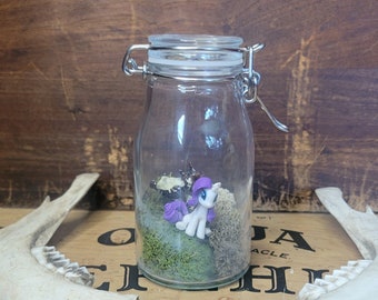 Pony in a Milk Jar, Occult Decor, Gothic Decor, Pagan Decor, Oddities Decor, Curiosities, Unique Decor, Jar Decor, Moss Decor, Unique Decor