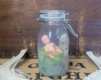 Baby in a Jar, Occult Decor, Gothic Decor, Pagan Decor, Oddities Decor, Curiosities, Unique Decor, Jar Decor, Moss Decor, Unique Decor