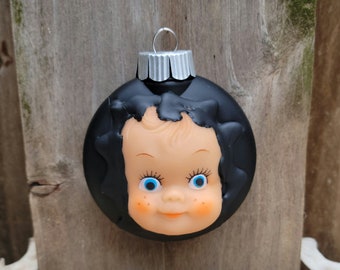 Doll Face Black Ornaments, Gothic Decor, Home Decor, Satanic Decor, Krampus Decor, Christmas Ornaments, Horror Decor, Halloween Ornament