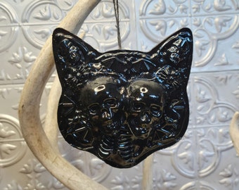 Two Skull Black Cat Ornament, Gothic Decor, Home Decor, Creepmas Decor, Christmas, Krampus Decor, Christmas Ornaments, Horror Decor