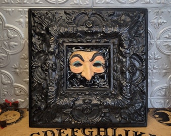 Jester Face in Black Frame, Gothic Decor, Halloween, Horror Decor, Doll Decor, Home Decor, Witchy Decor, Unique Decor, Wall Decor