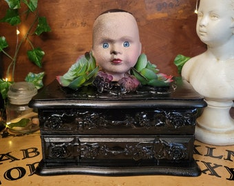 Attitude babysieradendoos, gotisch decor, woondecoratie, donkere kunst, hekserijdecor, occult decor, heidens decor, Cottagecore-decor, sieradendoos
