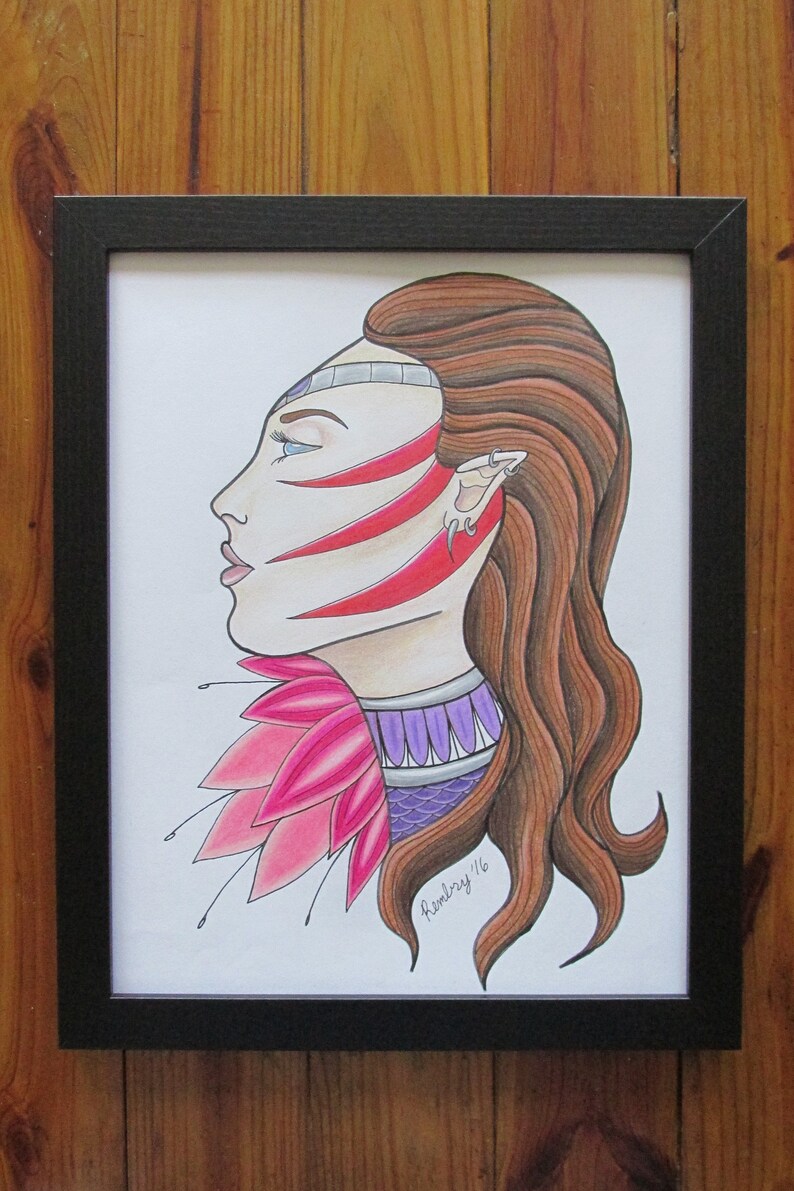 Elfo Femenino Dibujo Original Decoracion De La Pared Etsy