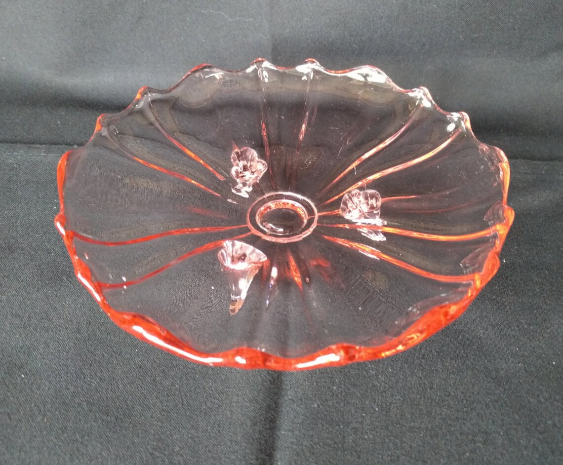 Pink Depression Glass Round 3 Footed Platter Bowl Dish with Etsy