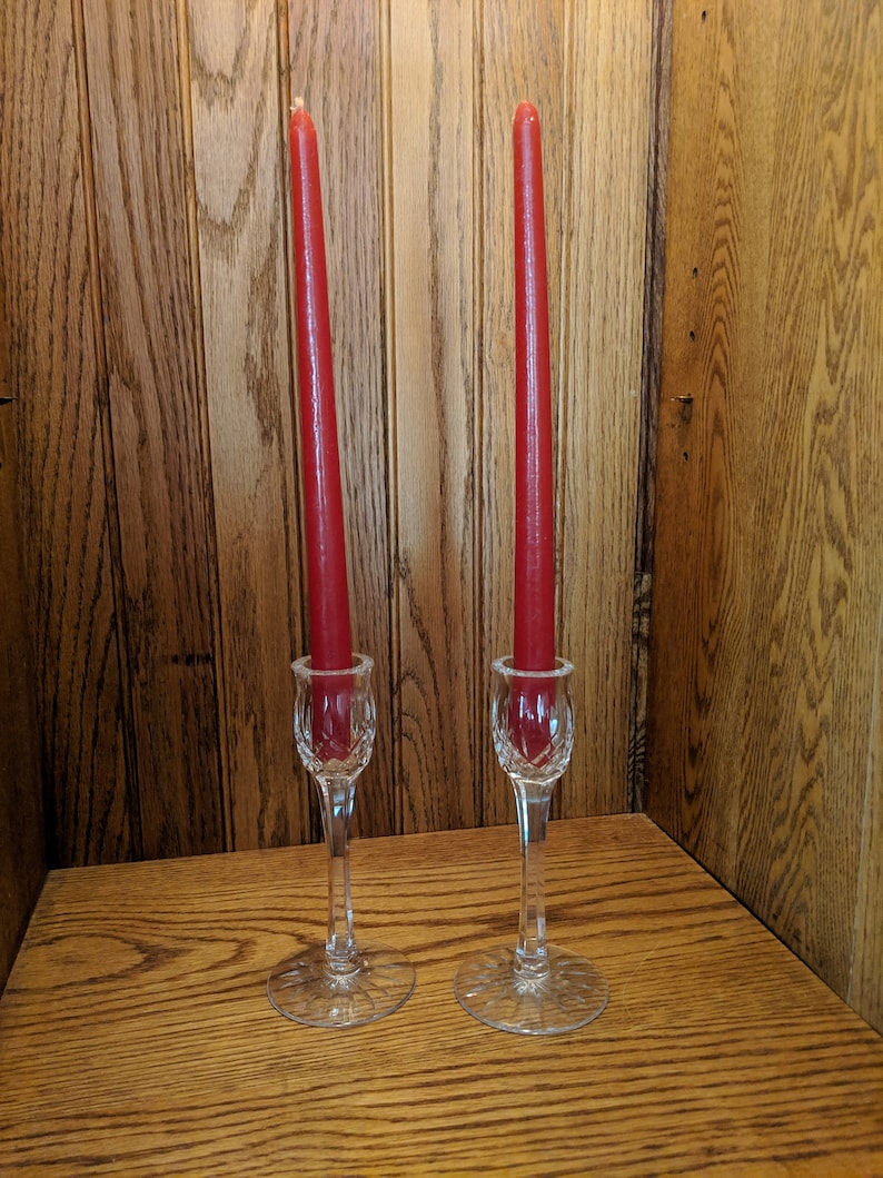 7 inches tall Set of 2 Candlesticks Holders Waterford Crystal Lismore Glass Candlestick Holders Vintage Collectible