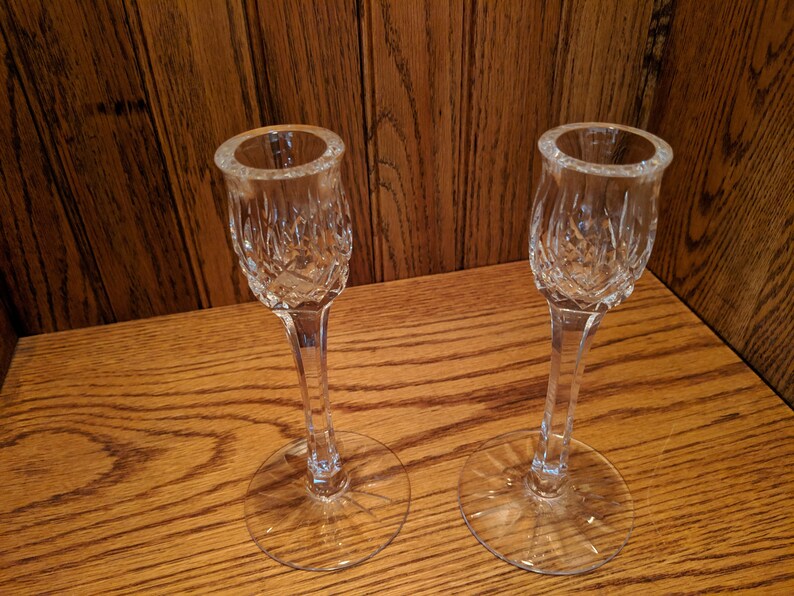 7 inches tall Set of 2 Candlesticks Holders Waterford Crystal Lismore Glass Candlestick Holders Vintage Collectible