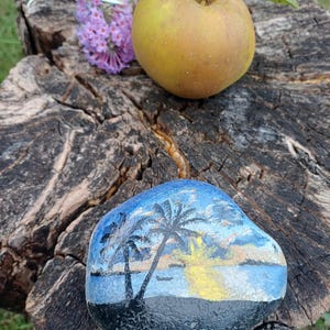 Hand painted sunset stone