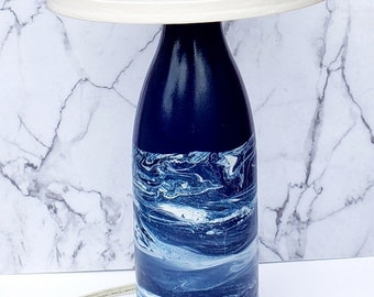 Navy Blue Table Lamp, Navy Blue Lamp, Blue Bottle Lamp, Blue Desk Lamp, Blue Bedside Lamp, Upcycled Lamp, Blue Table Lamp, Gift for Teacher