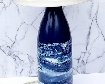 Navy Blue Table Lamp, Dorm Decor, Navy Blue Lamp, Blue Bottle Lamp, Blue Desk Lamp, Bedside Lamp, Upcycled Lamp, Blue Table Lamp, Dorm Decor