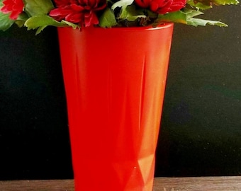 Tall Red Glass Vase, Tall Red Vase, Holiday Vase, Red Décor, Large Red Vase, Tall Red Vase, Red Glass Vase, Home Décor, Heavy Red Vase Tall