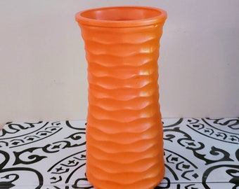 Tall Orange Glass Vase, Tall Orange Vase, Vintage Orange Vase, Curvy Orange Vase, Orange Vase, Vintage Vase Sculptured, Hand Painted Vase