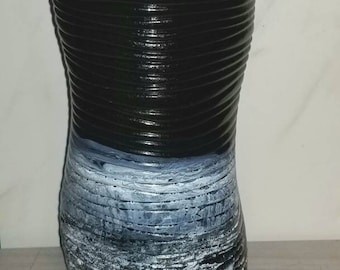 Tall Black White Glass Vase, Vintage Glass Vase, Dorm Décor, Modern Black White Vase, Curvy Vase, Black Glass Vase, Hand Painted Glass Vase