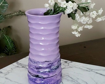 Modern Purple Glass Vase, Dorm Decor, Vintage Purple Vase, Purple Glass Vase, Vintage Vase, Purple Vase, Lavender Vase, Hand Painted Vase