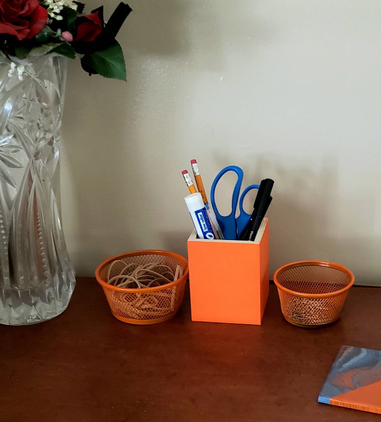 Orange Desk Accessories/desk Organizer/orange Desk Set Etsy