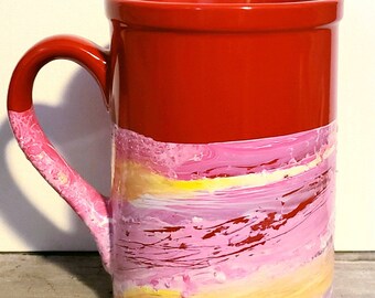 Large Red Coffee Mug, 16 oz Coffee Mug in Red and Orange, Large Red Ceramic Mug Hand Painted, Large 16 oz Coffee Mug
