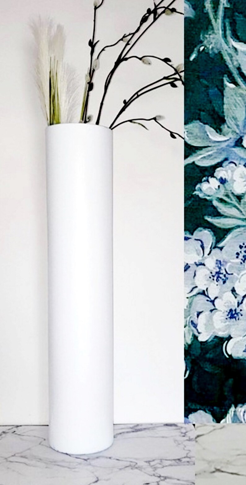 Tall White Floor Vase Glass Floor Vase White 24 Inch Tall Etsy Canada
