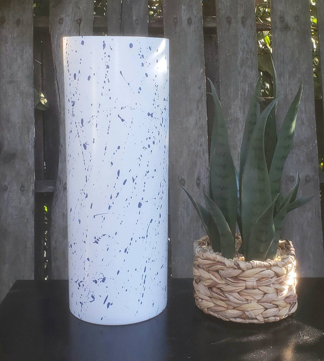 Tall White Vase, Floor Vase, Splatter Vase, Tall Blue White Vase, Tall Vase for Floor, Tall
