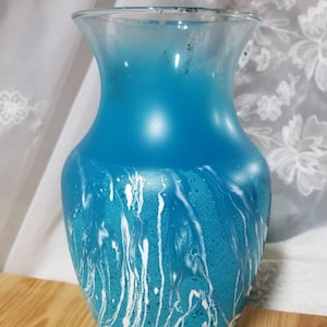 Teal Glass Vase Hand Painted, Teal Glass Vase 8 inch, Modern Teal Glass Vase, Blue Glass Vase, Teal Glass Vase, Teal vase