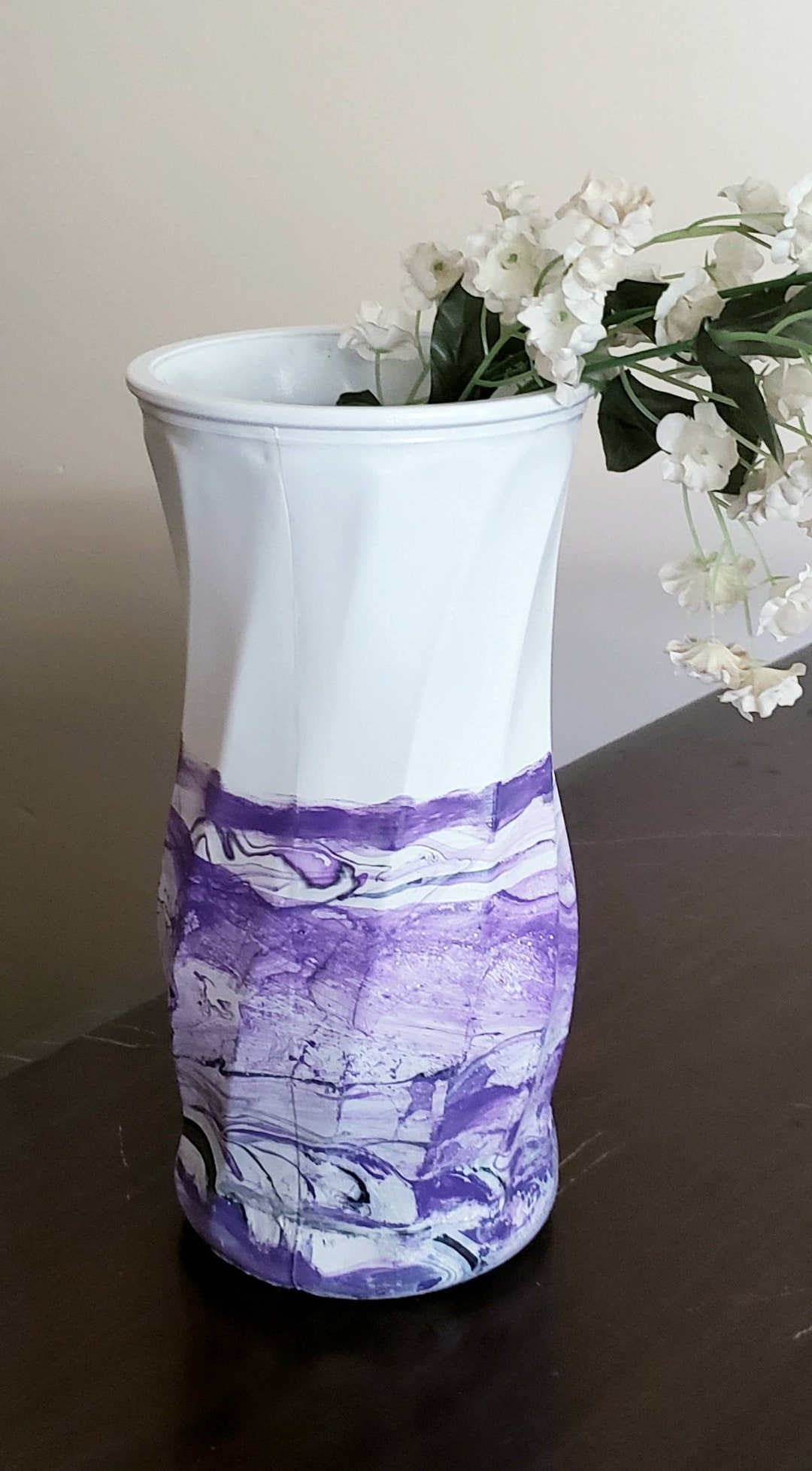 Tall Purple Vase Modern Purple Glass Vase Tall Purple White Etsy