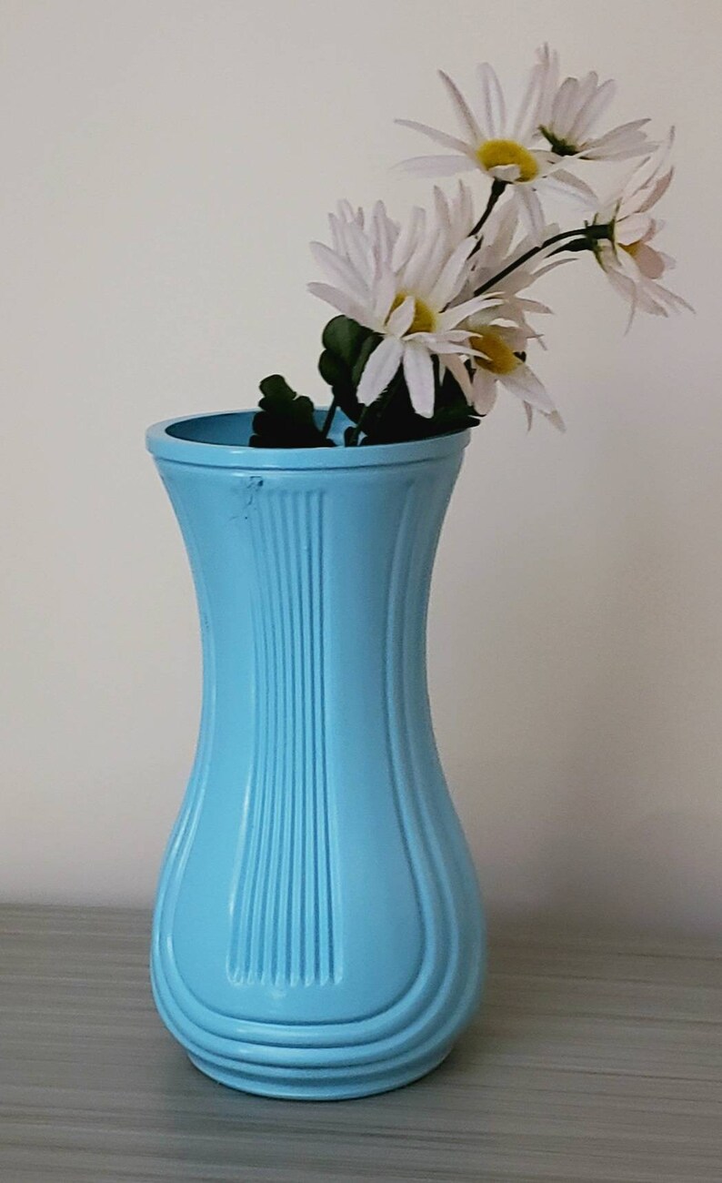 Art Deco Vase Teal Glass Vase Vintage Glass Vase Turquoise Etsy