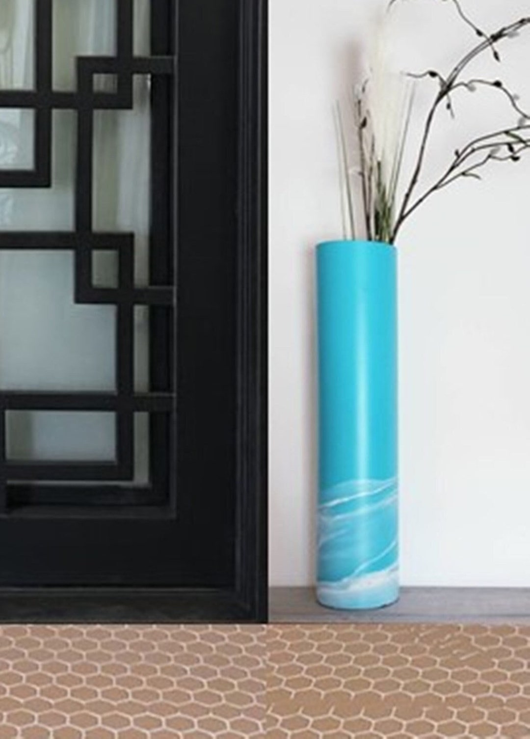 Tall Floor Vase Teal, Floor Vase 3 Feet Tall, Floor Vase Hand Blown