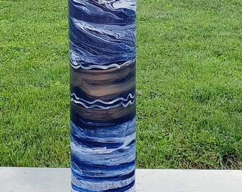 Floor Vase Tall, Floor Vase 3 feet tall, Hand Blown Glass Vase, Large Floor Vase, Tall Floor Vase, Blue Gold Vase, Blue Vase, Blue Gold Vase