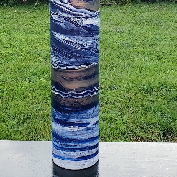 Floor Vase Tall, Floor Vase 3 feet tall, Hand Blown Glass Vase, Large Floor Vase, Tall Floor Vase, Blue Gold Vase, Blue Vase, Blue Gold Vase